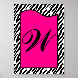 Pôster 5x7 Letter Wall Art Hot Pink Zebra Animal Print