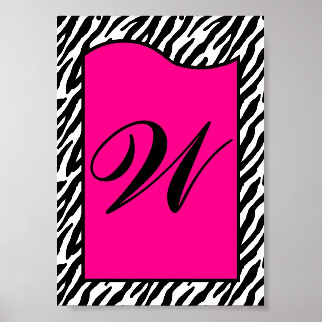 Pôster 5x7 Letter Wall Art Hot Pink Zebra Animal Print (Frente)
