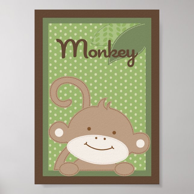 Poster 5x7 "Macaco" Jungle Safari Baby Bedt Wall Art (Frente)