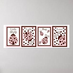 Pôster 5x7 Pink Mod Lady Bug Inseto Baby Bedding Wall Art