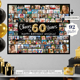 Poster 60º aniversário 92 Fotos Douradas Pretas Alegres p