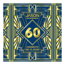 60º aniversário Art Deco Dourado Excelente Azul Ga