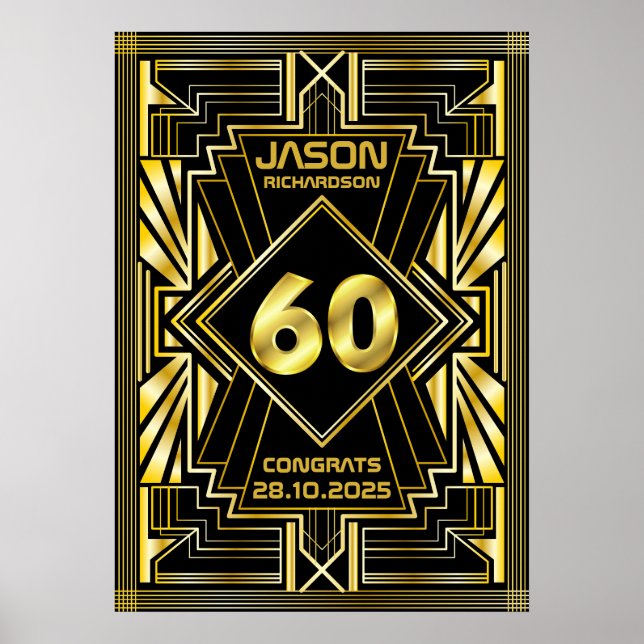 Poster 60º aniversário Art Deco Dourado Excelente Negro G (Frente)