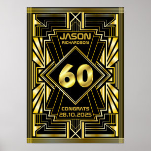 Poster 60º aniversário Art Deco Excelente negro Dourado