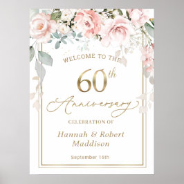 Poster 60º aniversário do casamento Folhagem de Rosas Ros
