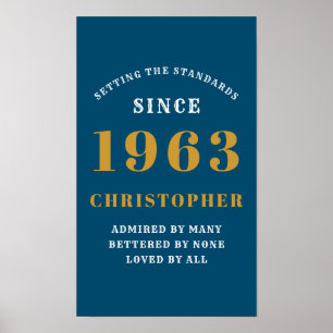 Poster 60º Aniversário Nascer 1963 Adicionar Nome Azul Do