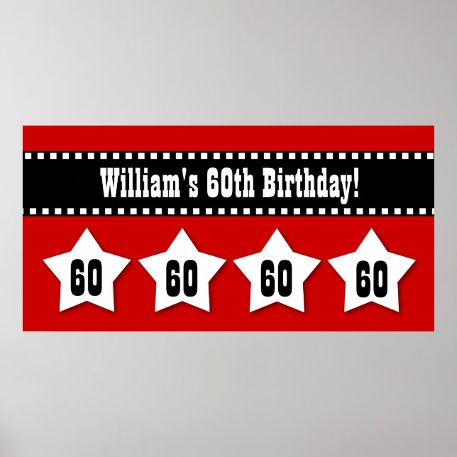 Pôster 60º aniversário Red Black White Stars Banner V60S (Frente)