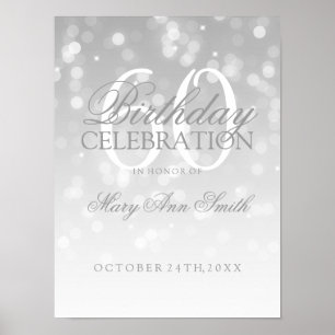 Poster 60. Aniversário da Silver Bokeh Sparkle Lights