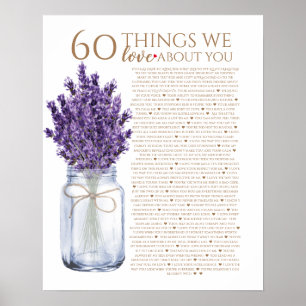 Poster 60 coisas que amamos em você vó tia lavanda