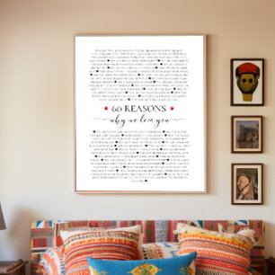 Poster 60 razões pelas quais amamos você presente de 70º