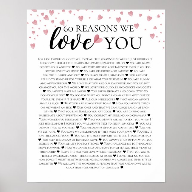 Poster 60 razões pelas quais te amamos 80 60 anos 40 (Frente)