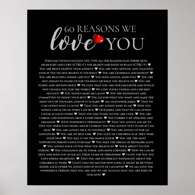 Poster 60 razões pelas quais te amamos 80 60 anos 40 (Frente)
