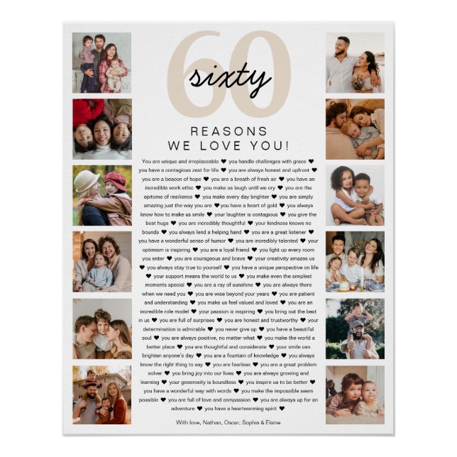 Pôster 60 Reasons We Love You Birthday Keepsake Gift (Frente)