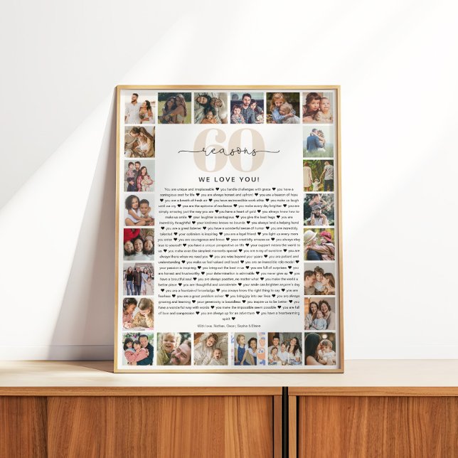 Pôster 60 Reasons We Love You Photo Collage Keepsake Gift (Criador carregado)