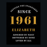 Poster 60th Birthday 1961 Red Gold lady's Personalized<br><div class="desc">A personalized classic poster design for that birthday celebration for a special woman born in 1961 and turning 60. Add the name to this vintage retro style black and gold design for a custom 60th birthday gift. Easily edit the name and year with the template provided. A wonderful custom black...</div>