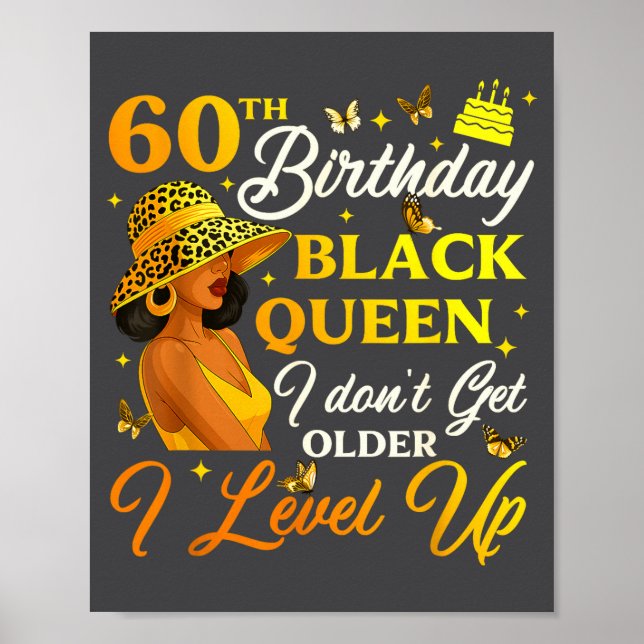 Poster 60th Birthday Black Queen Level Up Emwering For Wo (Frente)