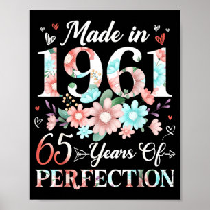 Poster 65 anos feita em 1961 floral aniversário de 65 ano