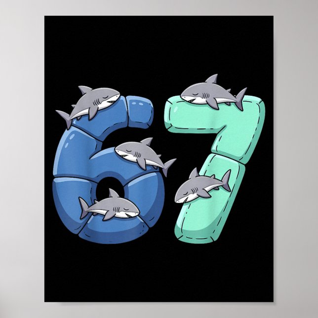 Poster 67 Animals Funny 67 Brainrot Youth Kids Shark 67  (Frente)
