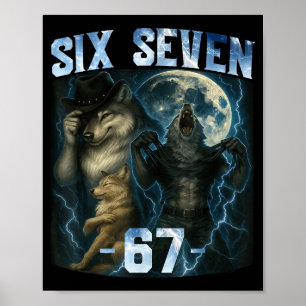 Poster 67 Camiseta Gráfica Divertida Meme Lobo Alpha Humo