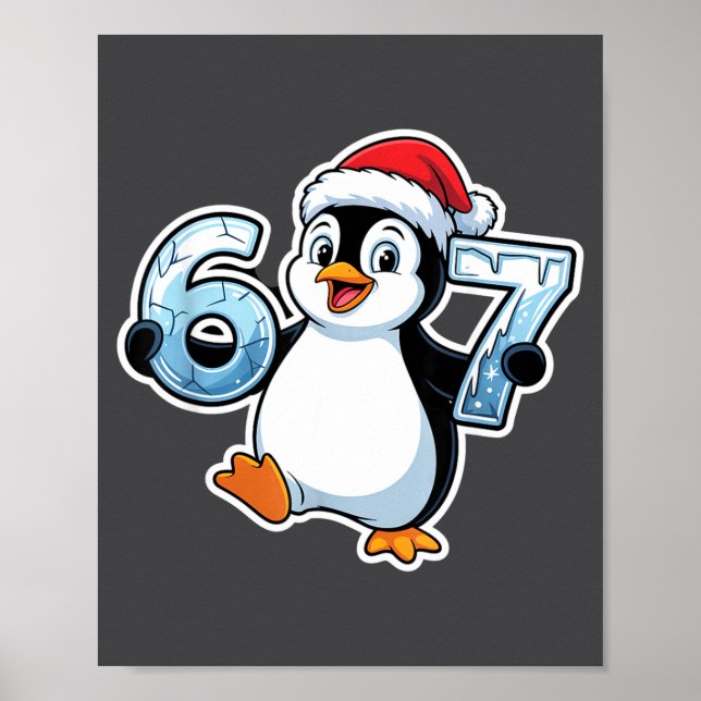Poster 67 Christmas Penguin Santa Hat Birthday Holiday  (Frente)