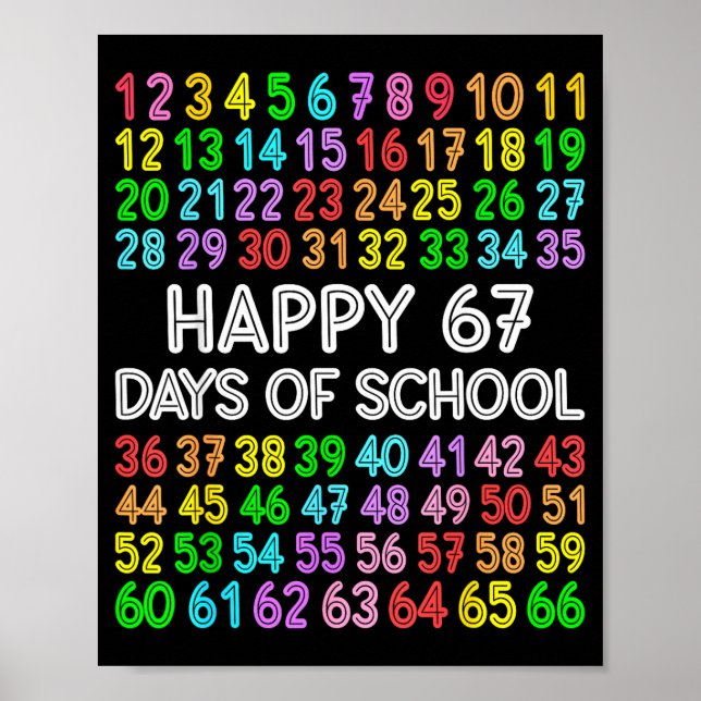 Poster 67 Days Of School Teacher Kids Boy 67 Math Numbers (Frente)