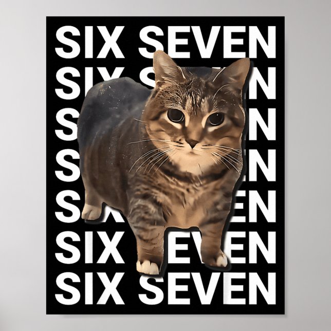 Poster 67 Funny Cat Six Seven Meme Gen Z Alpha Humor Anim (Frente)