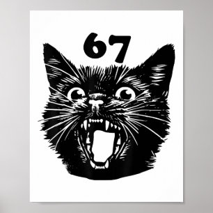 Poster 67 Gato Preto Halloween Brainrot Meme Seis Sete Ga
