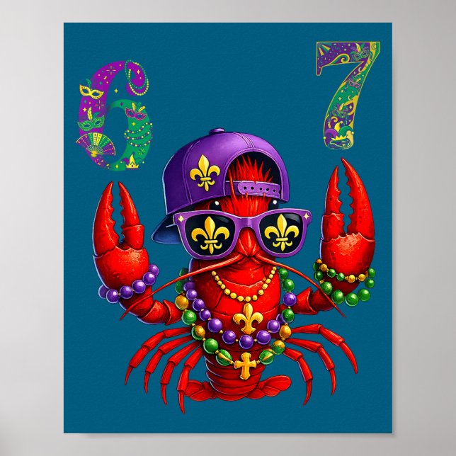 Poster 67 Mardi Gras Crawfish Beads Six Seven Carnival Bo (Frente)