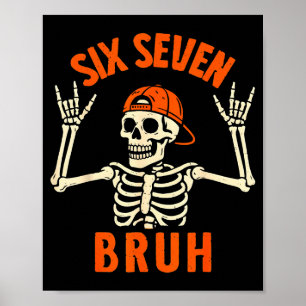 Poster 67 Meme 6 7 Esqueleto engraçado de Halloween Rock