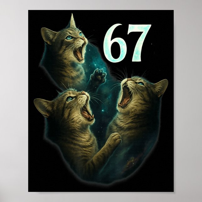 Poster 67 Meme Cat Howling At 67 Funny 6 7  (Frente)