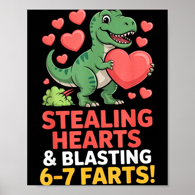 Poster 67 Meme Dinosaur Stealing Hearts 6-7 Farts Valenti (Frente)