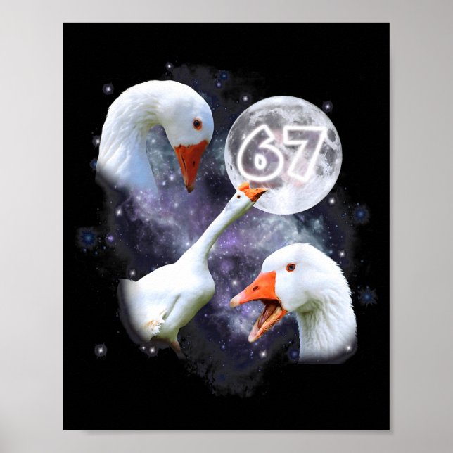 Poster 67 Meme Goose Howling At The Moon Funny Six Seven  (Frente)