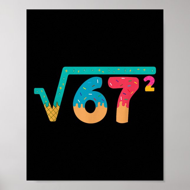 Poster 67 Meme Ice Cream Drip Square Root 67² Slang Math  (Frente)