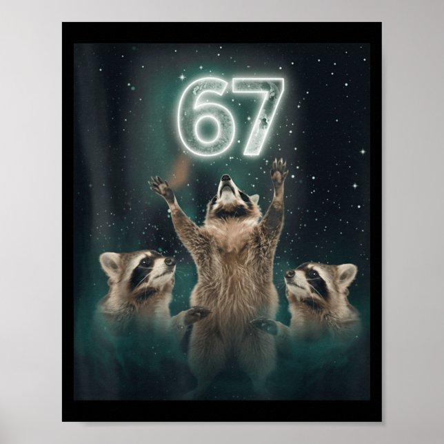 Poster 67 Meme Raccoon Howling At The Moon 6 7 Funny Weir (Frente)
