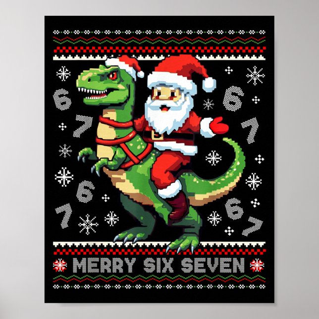 Poster 67 Merry Six Seven Santa T Rex Funny Ugly Christma (Frente)