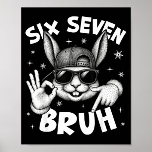 Poster 67 Seis Sete Bruh Rosto de Coelho Fofo Com Sungles