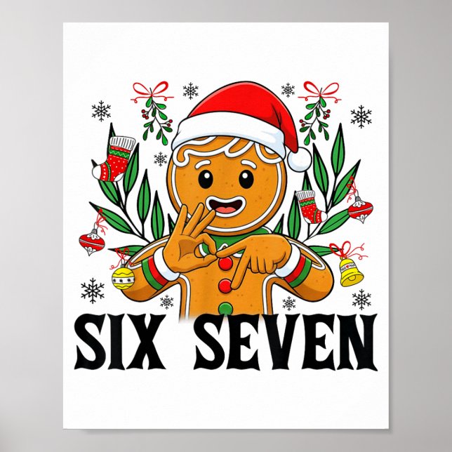 Poster 67 Six Seven Meme Funny Xmas Gingerbread Hand Sign (Frente)