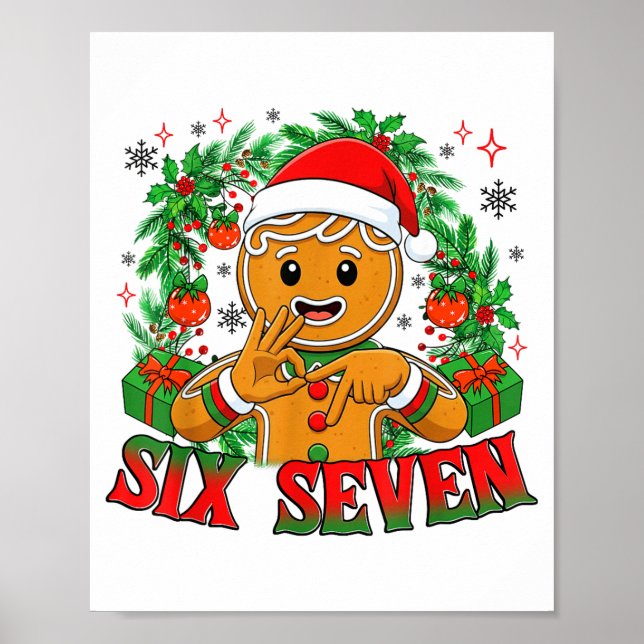 Poster 67 Six Seven Meme Funny Xmas Gingerbread Hand Sign (Frente)