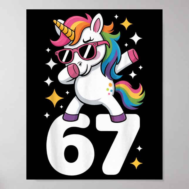 Poster 67 Unicórnio Dabbing Six Seven Meme Engraçado  (Frente)