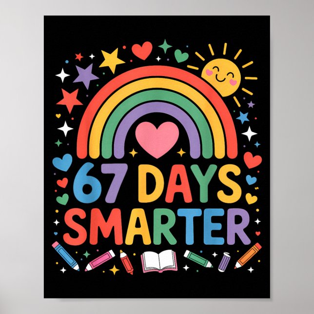 Poster 67th Day Of School Meme 67 Days Smarter Rainbow Ki (Frente)