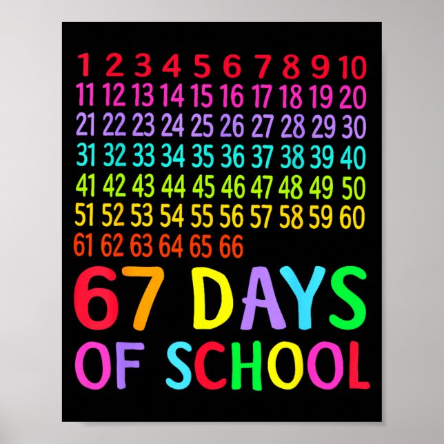 Poster 67th Day Of School Teacher Kids 67 Math Numbers 10 (Frente)