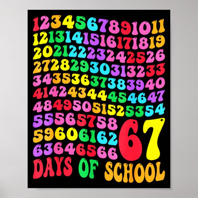 Poster 67th Day Of School Teacher Kids 67 Math Numbers 10 (Frente)