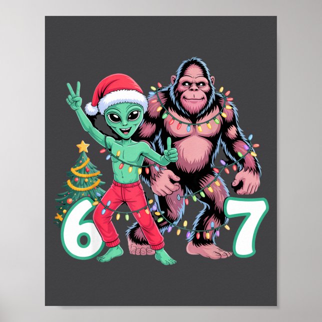 Poster 6 7 Meme Christmas Alien Sasquatch Six Seven Fun  (Frente)