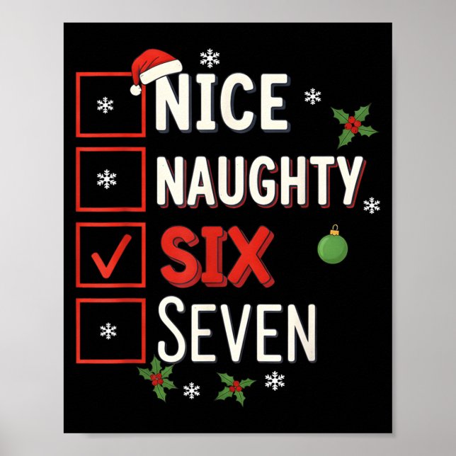 Poster 6-7 Meme Nice Naughty 67 Christmas Brain Rot Funny (Frente)