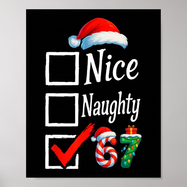Poster 6 7 Meme Nice Naughty 67 Christmas Brain Rot Funny (Frente)
