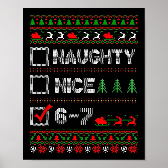 Poster 6-7 Meme Nice Naughty 67 Christmas Brain Rot Funny (Frente)