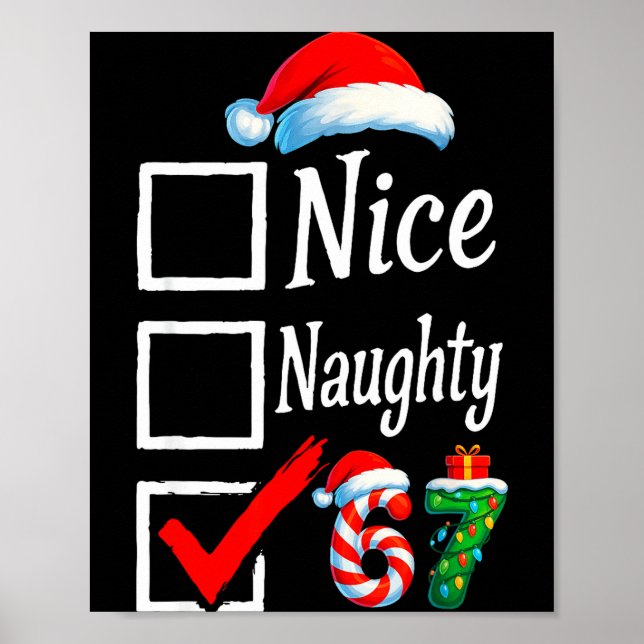 Poster 6 7 Meme Nice Naughty 67 Christmas Brain Rot Funny (Frente)
