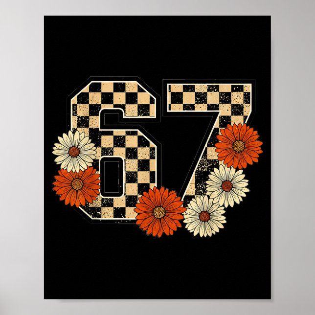 Poster 6 7 Retro Fall Meme Checkerboard Tee Haunted By 67 (Frente)
