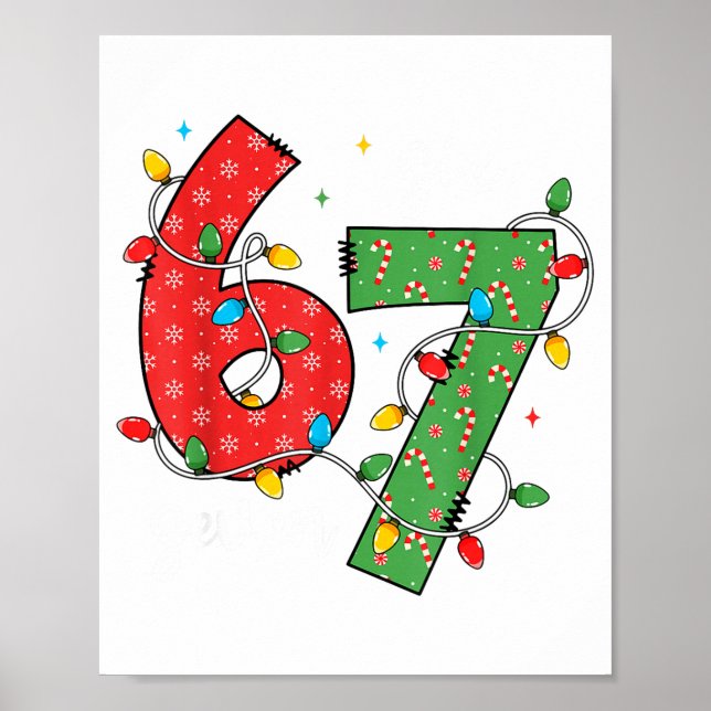Poster 6 7 Six Seven Meme Xmas Lights Candy Cane Christma (Frente)