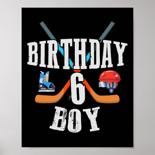Poster 6 Birthday Boy Ice Hockey 6 Anos (Frente)